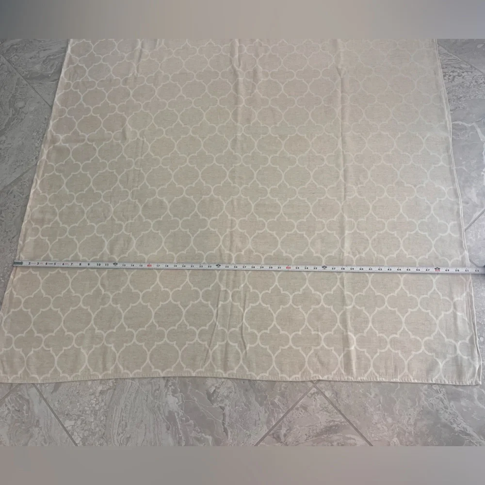 Linen Tablecloth with Cream Geometric Pattern, 54x120”